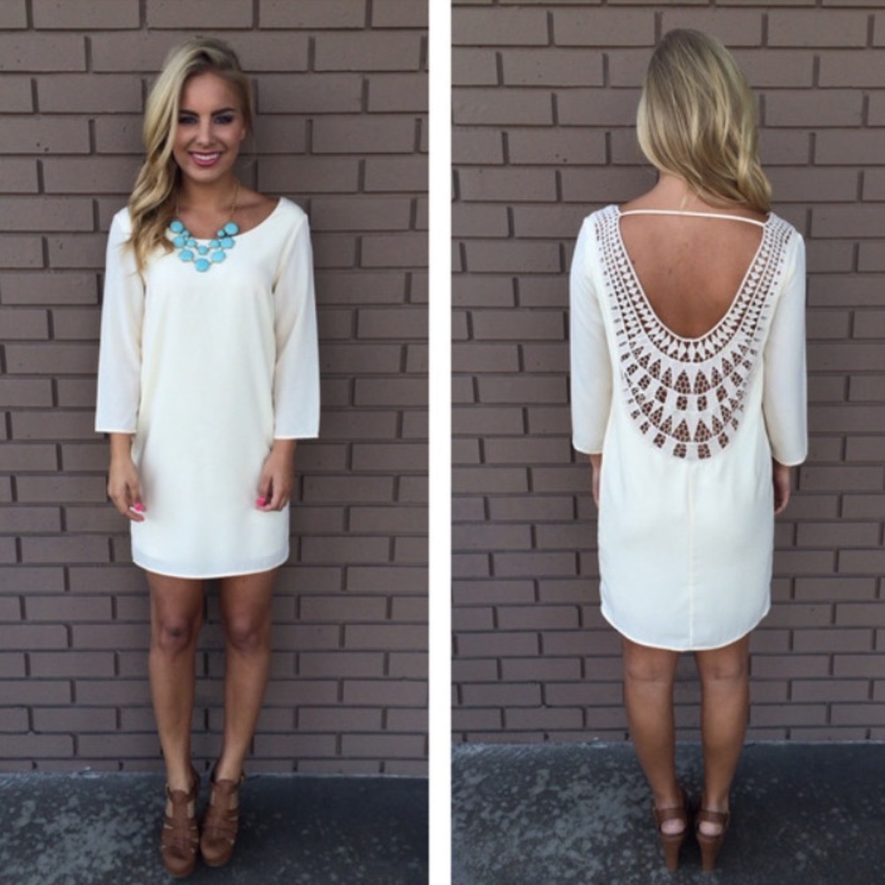 Dainty Hooligan Cream Open Embroidered Back Dress