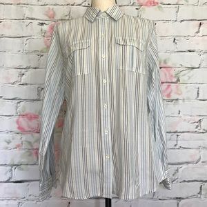 Lucky Brand Long Sleeve Shirt White Blue Striped