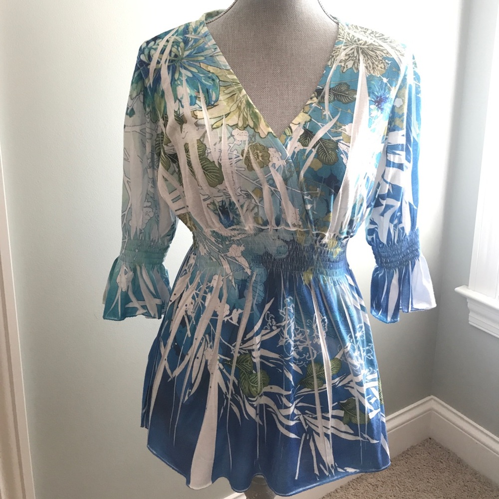 Green and Blue floral Women's Shirt