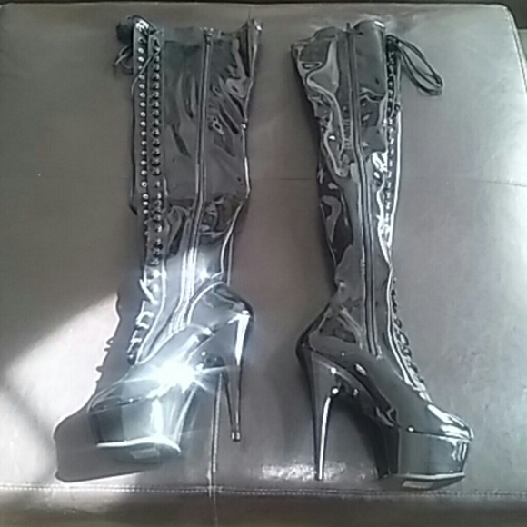 PLEASER 6" patent thigh high boots - Picture 2 of 5