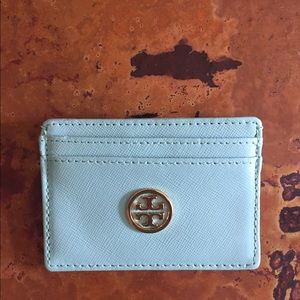 Tory Burch mint green Robinson card case. EUC.
