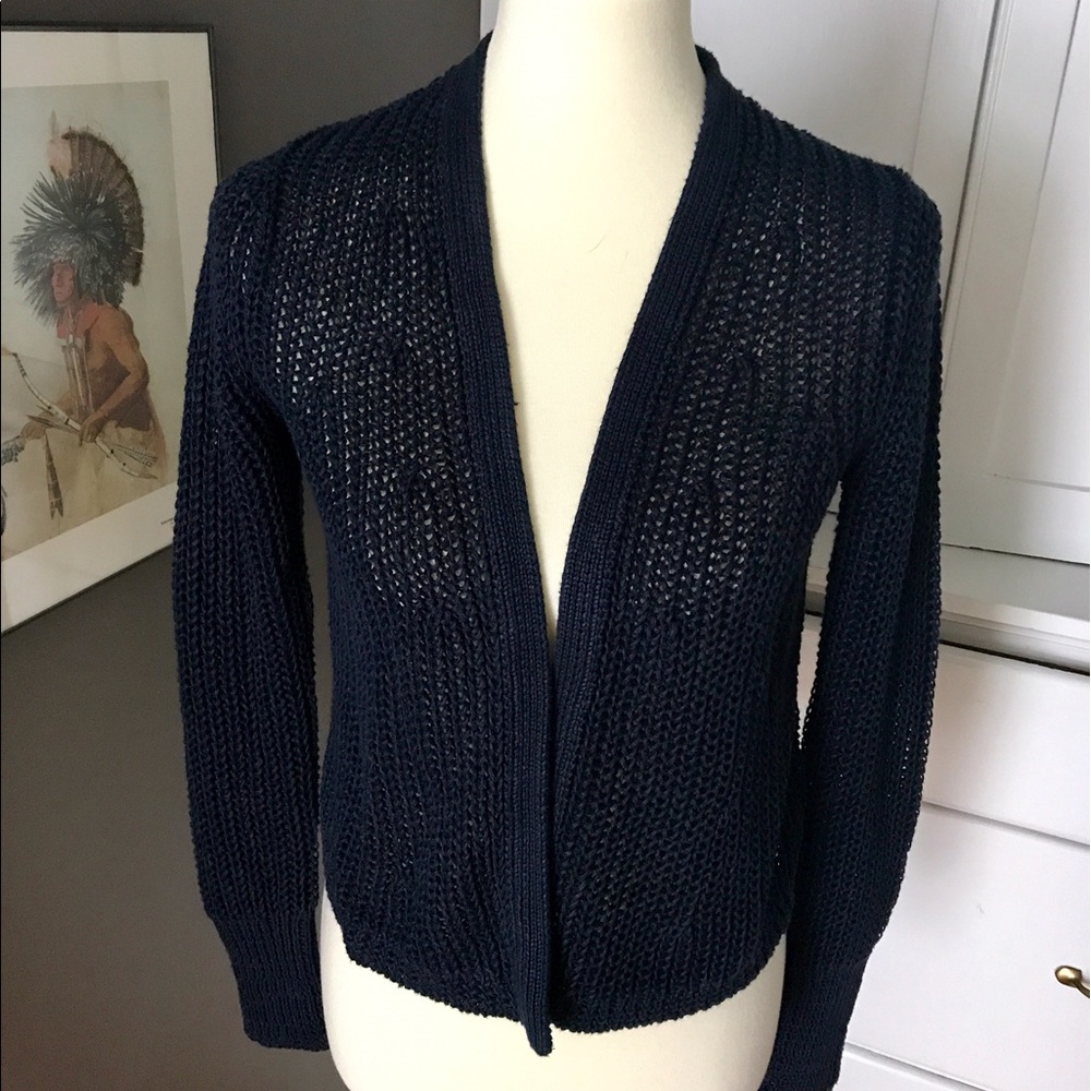Chunky Italian Linen Cardigan Navy