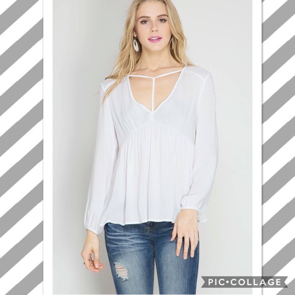 NEW White Choker long sleeve peasant top Boutique