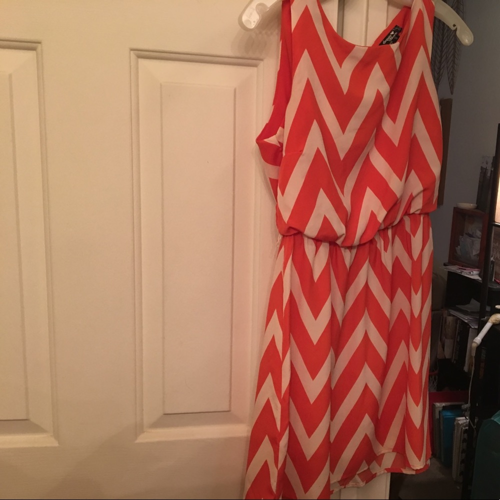 Orange & white dress.