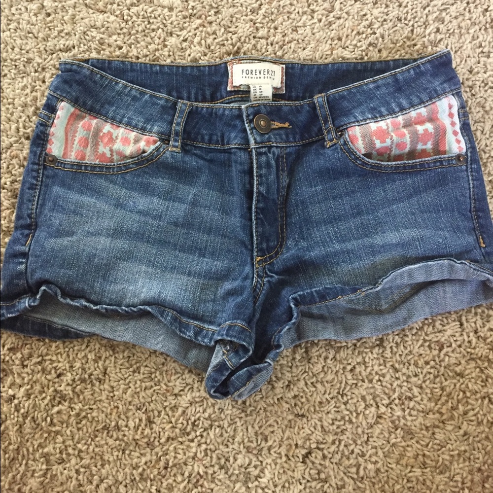 Forever 21 Jean Shorts with Aztec Print on Pockets