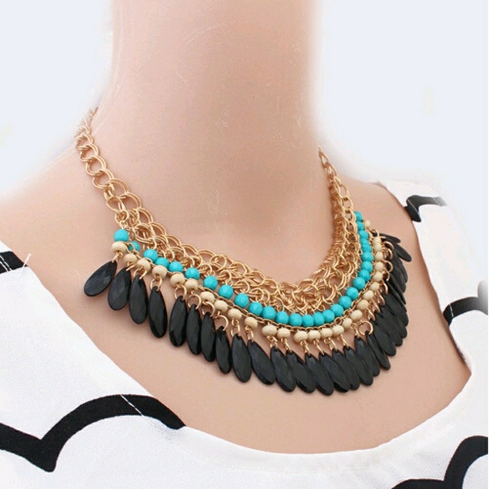 New!! Boho Bead Tassel Bib Statement Necklace - Picture 2 of 7