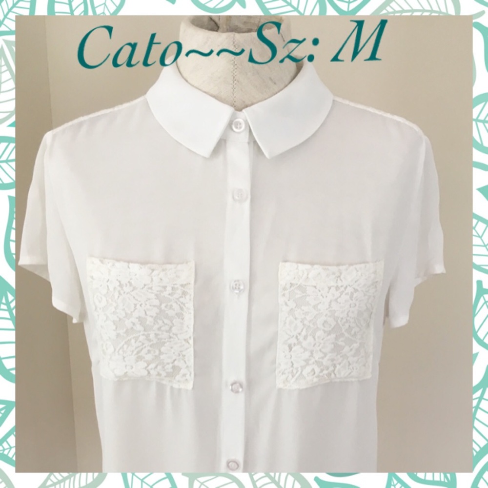 CATO~ Ladies Short Sleeve Button Down White Top~~Sz: M (NWOT)