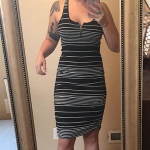 Guess Striped Midi Racerback Ruched Side Dress M