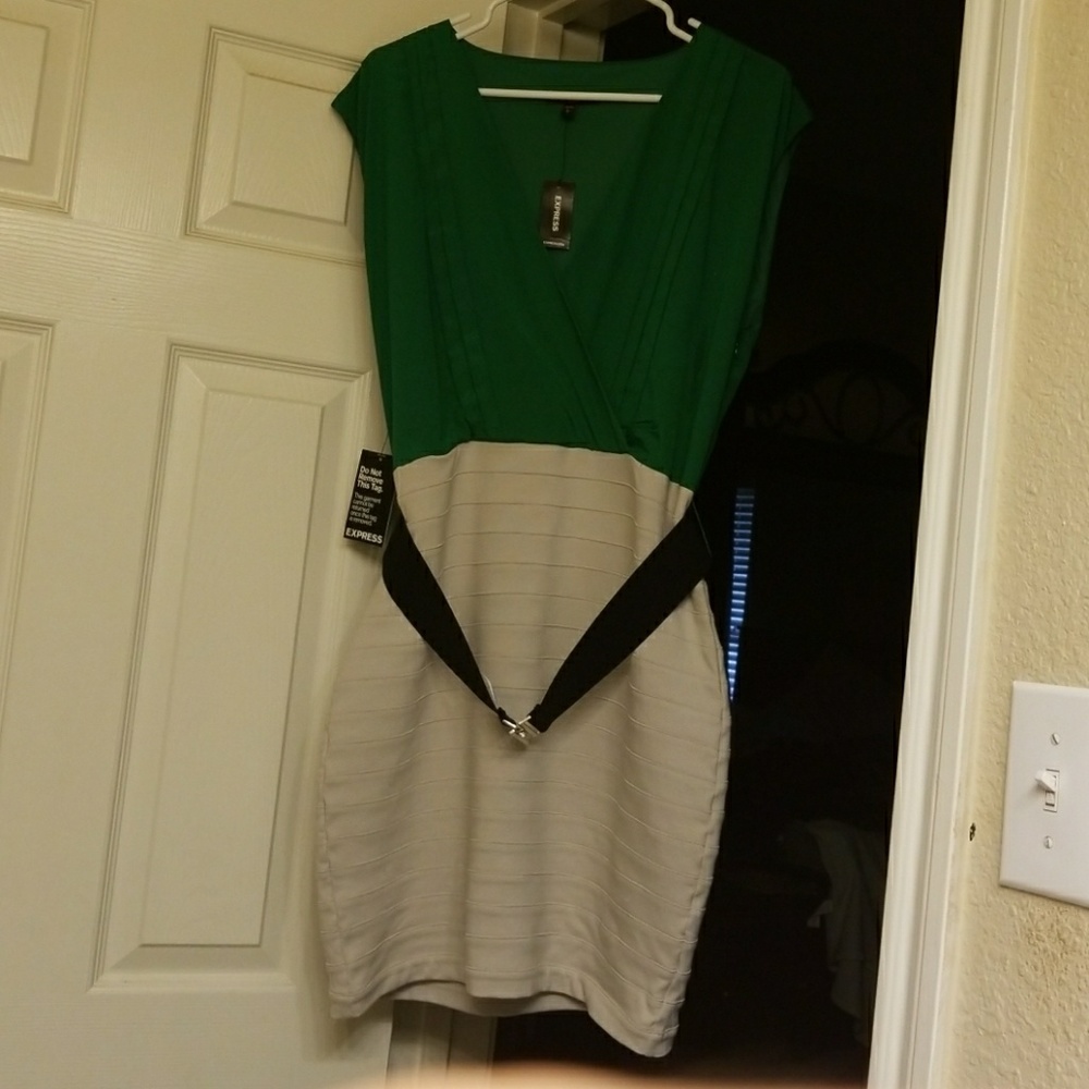 Express dress, green and cream