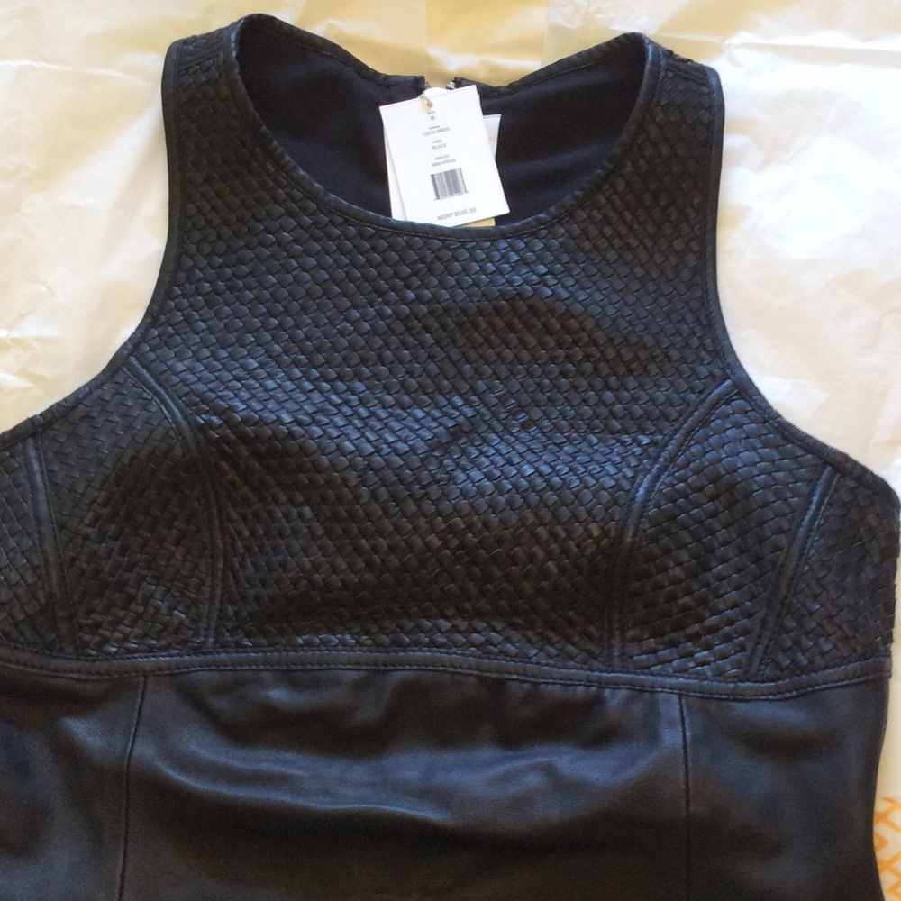High neck halter Leather dress NWT.