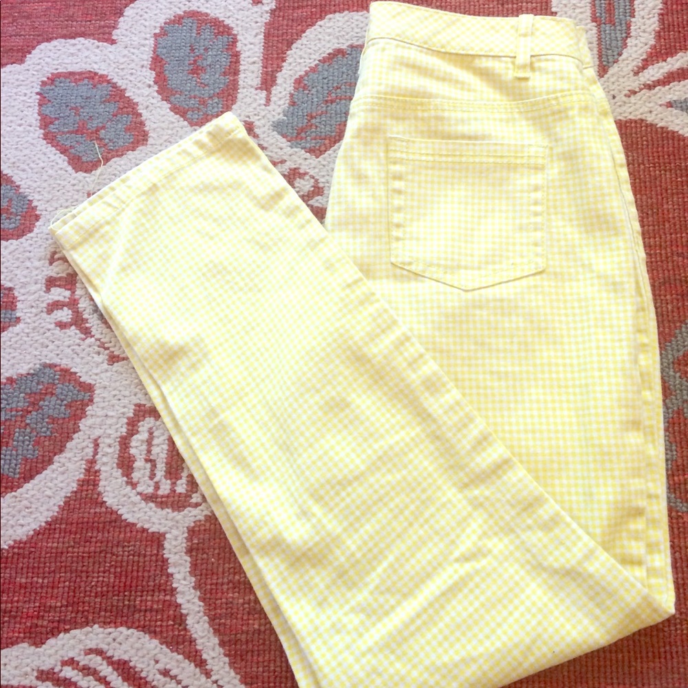 Yellow and white checkered straight leg pants