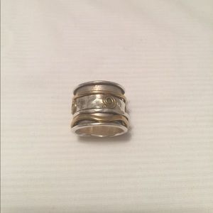 Sterling silver and brass spinner ring.
