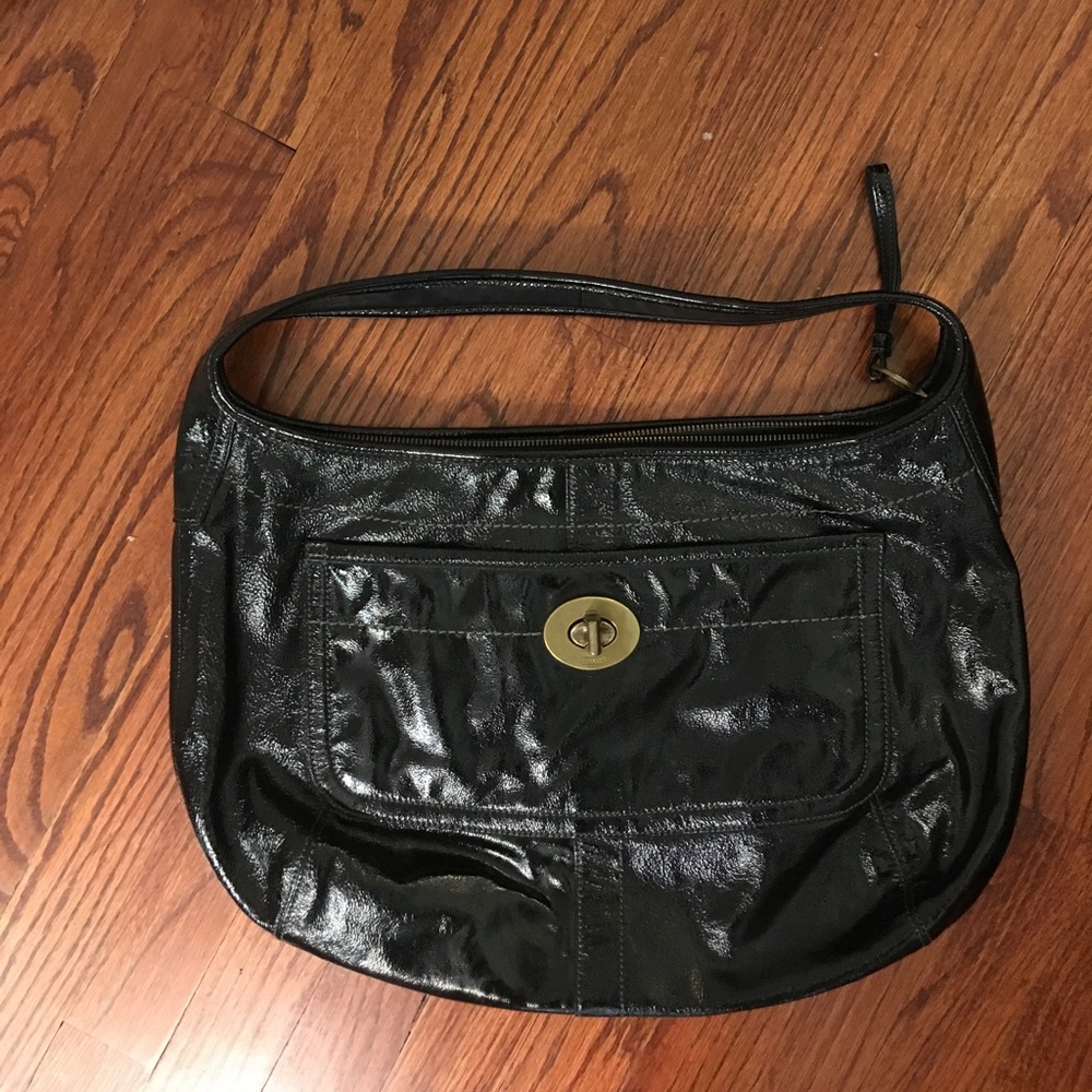 Coach Black Crinkle Patent Leather Hobo Bag