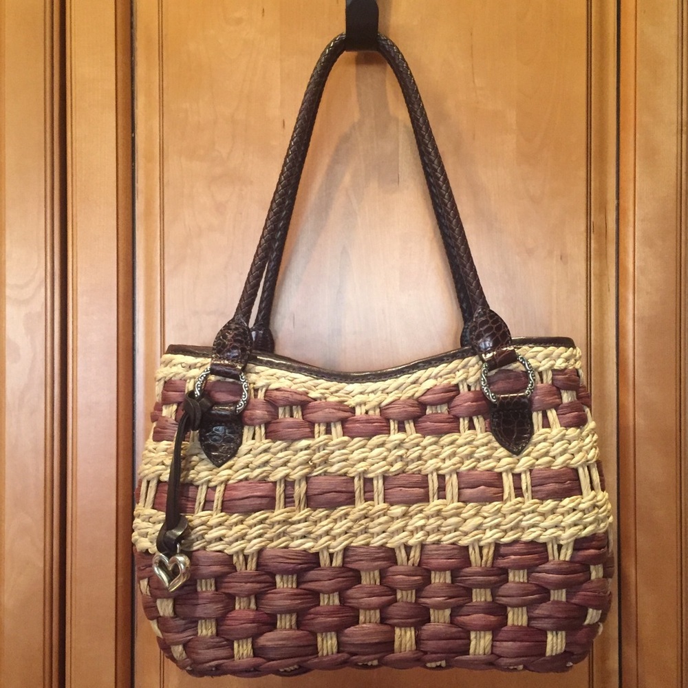 Brighton Leather & Straw Two-tone Purse Tote