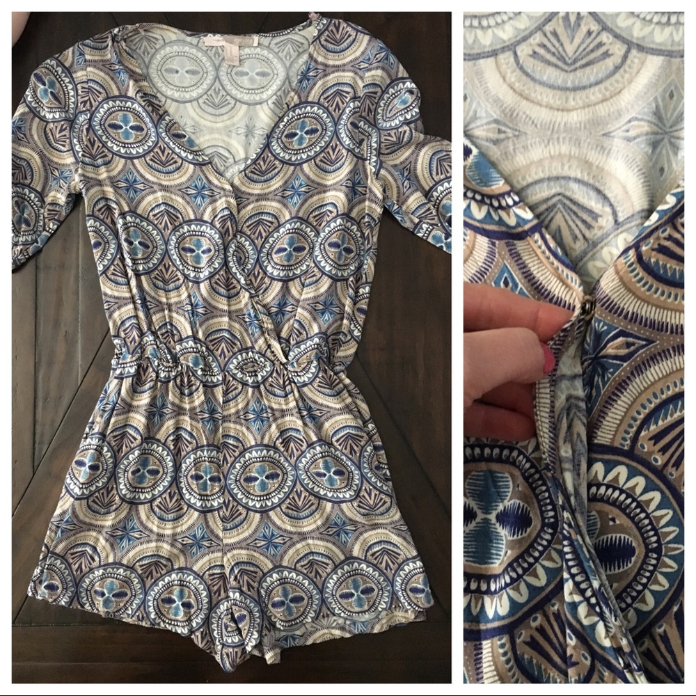 Beige and Blue Romper