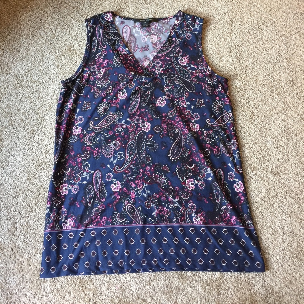 Navy and fink design sleeveless blouse, size M