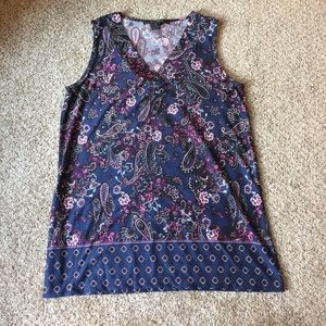 Navy and fink design sleeveless blouse, size M