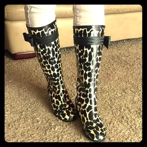 KATE SPADE HIGH HEEL Leopard Rain Boots Bow Black