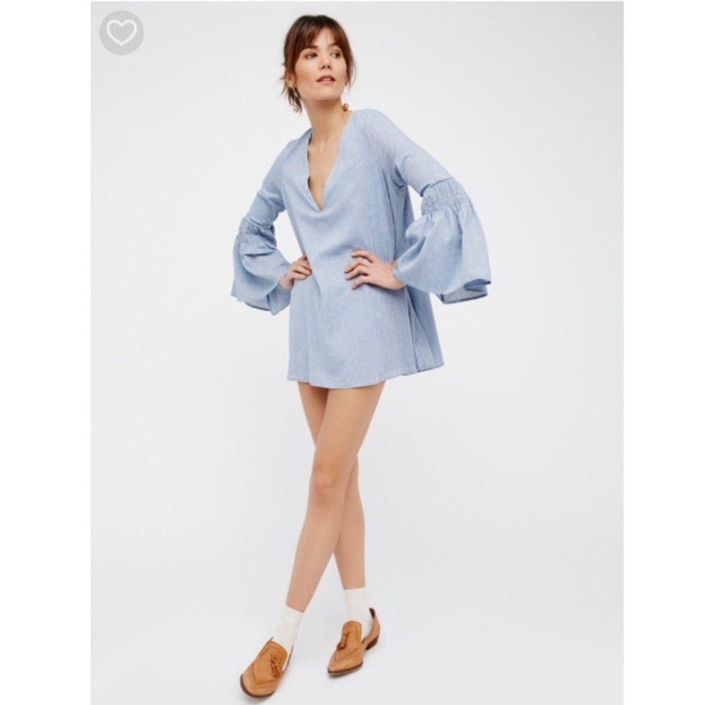 Free People Chambray Mini Dress Romper Blue - Picture 2 of 7