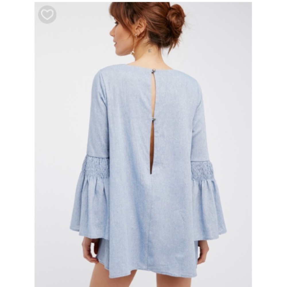 Free People Chambray Mini Dress Romper Blue - Picture 3 of 7