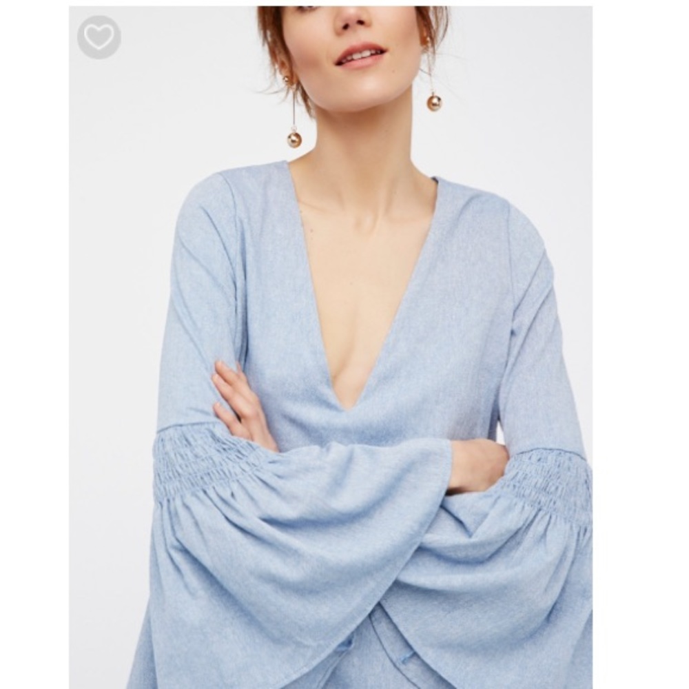 Free People Chambray Mini Dress Romper Blue - Picture 4 of 7