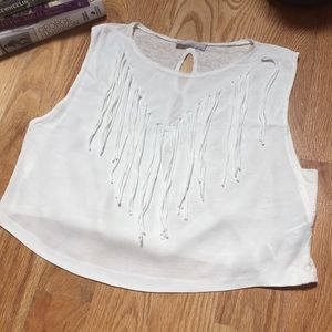 White Crop Top w/ Fringe Detail