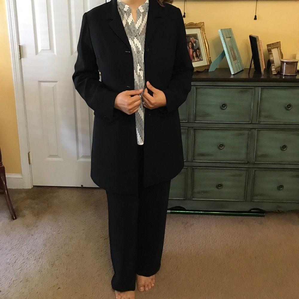 Long length tunic 2 piece suit jacket and pants