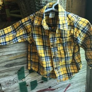 Mustard yellow cotton plaid button down shirt