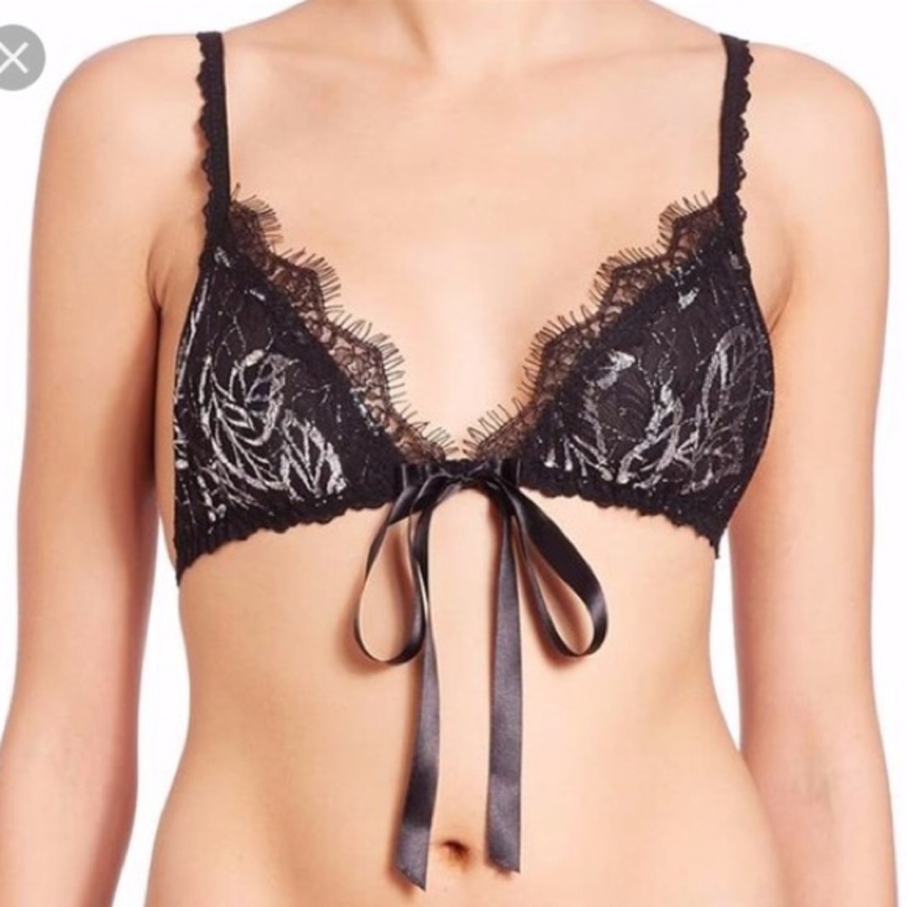 NWT Hanky Panky Black/Silver Front-Tie Bralette