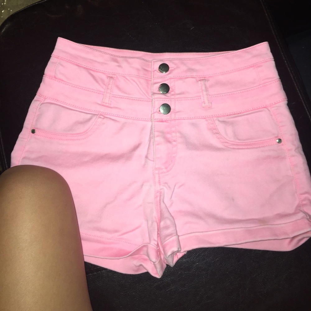 High waisted light bright pink shorts