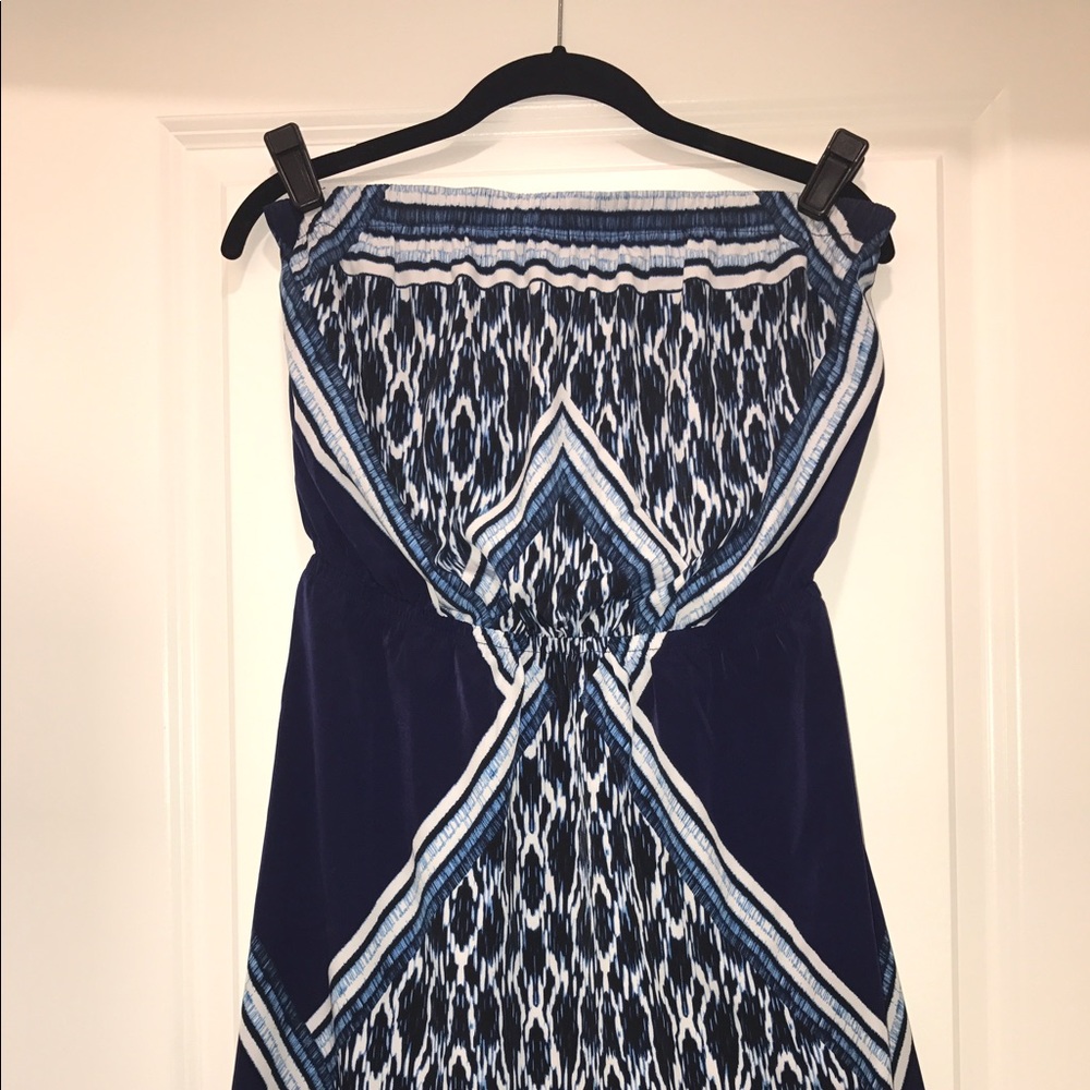 Express strapless blue and white dress