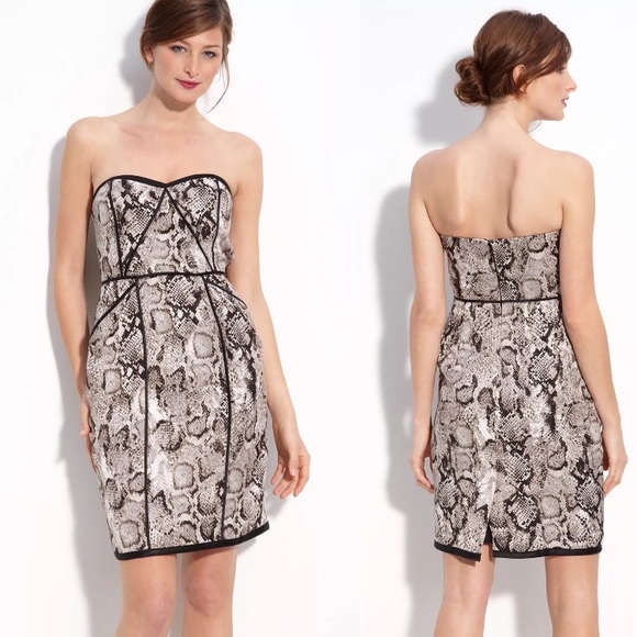strapless snakeskin dress