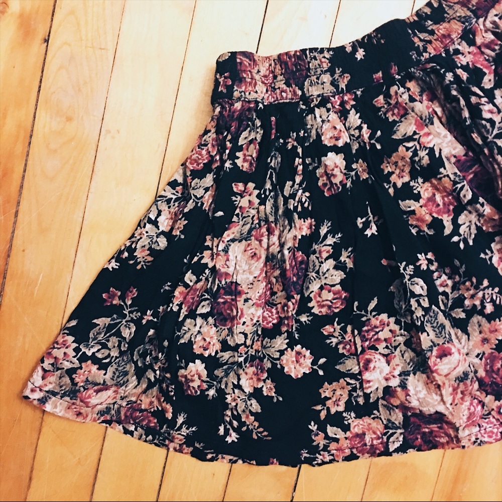 Black Floral Skater Skirt