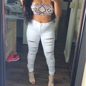 White High Waist Slash n Burn Jeans