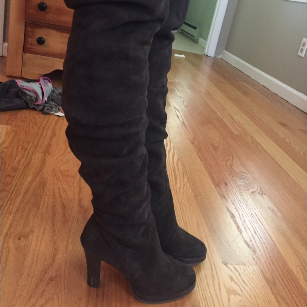 Thigh high leather suede boots