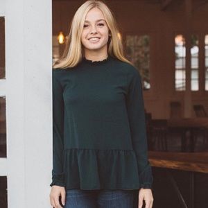 NWOT hunter green ruffle blouse ONE DAY SALE