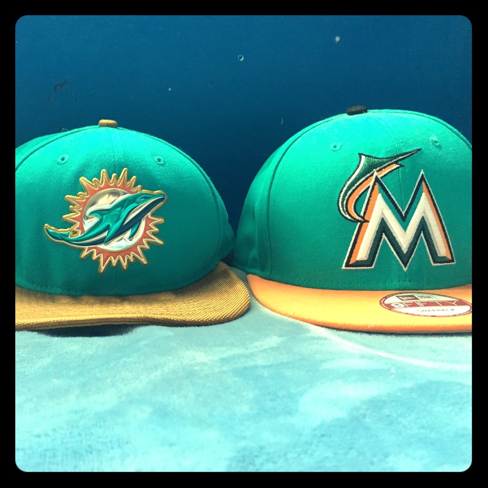 Miami Dolphins and Marlins New Era Snapback Hats