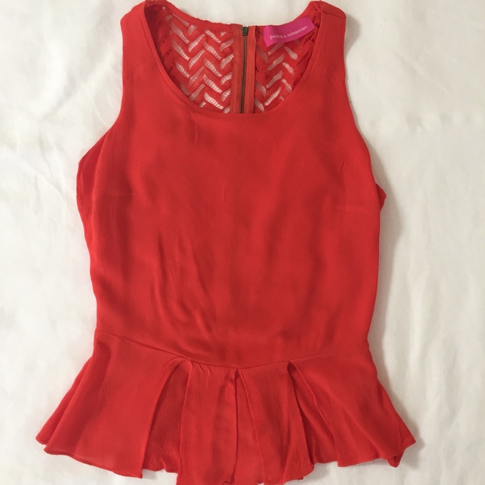 Red-orange Mini Peplum Tank w. Back Detail - Picture 2 of 8