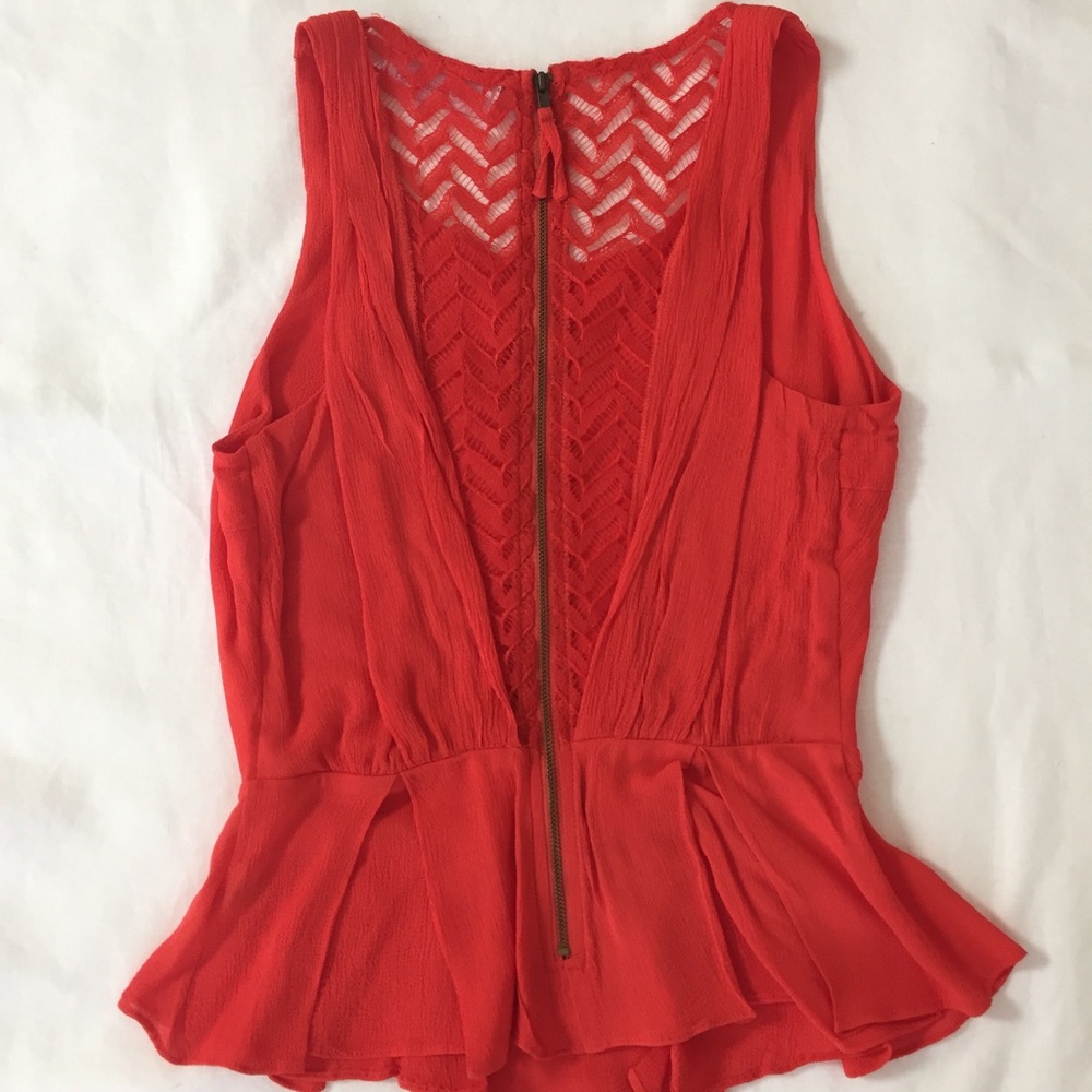 Red-orange Mini Peplum Tank w. Back Detail - Picture 3 of 8