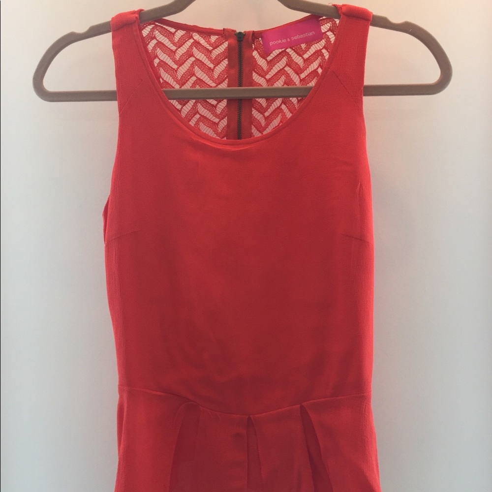 Red-orange Mini Peplum Tank w. Back Detail - Picture 6 of 8