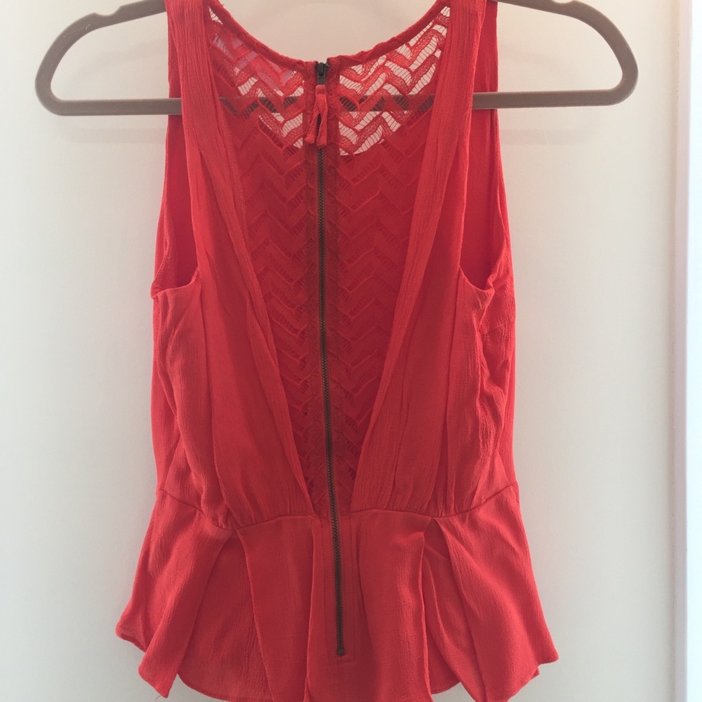 Red-orange Mini Peplum Tank w. Back Detail - Picture 7 of 8