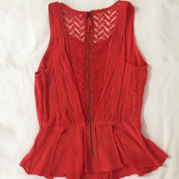 Red-orange Mini Peplum Tank w. Back Detail - Picture 3 of 8