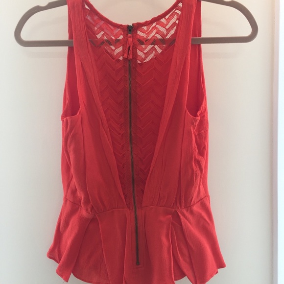 Red-orange Mini Peplum Tank w. Back Detail - Picture 7 of 8