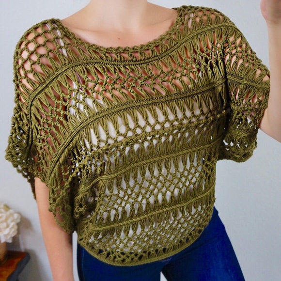 LF Tops - LF Millau Olive Green Crochet Top