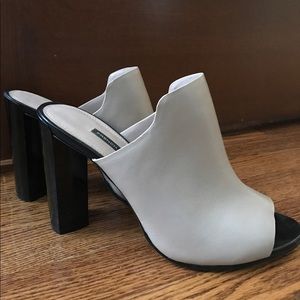 French Connection "Meeka" Block Heel Peep Toe Mule