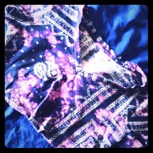 v neck purple printed cotton top