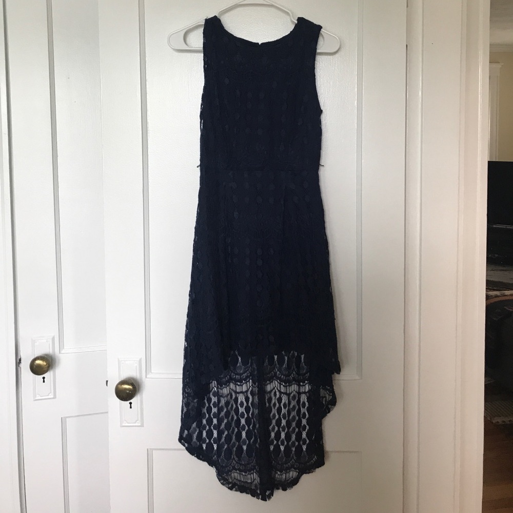 Navy lace high-low dress