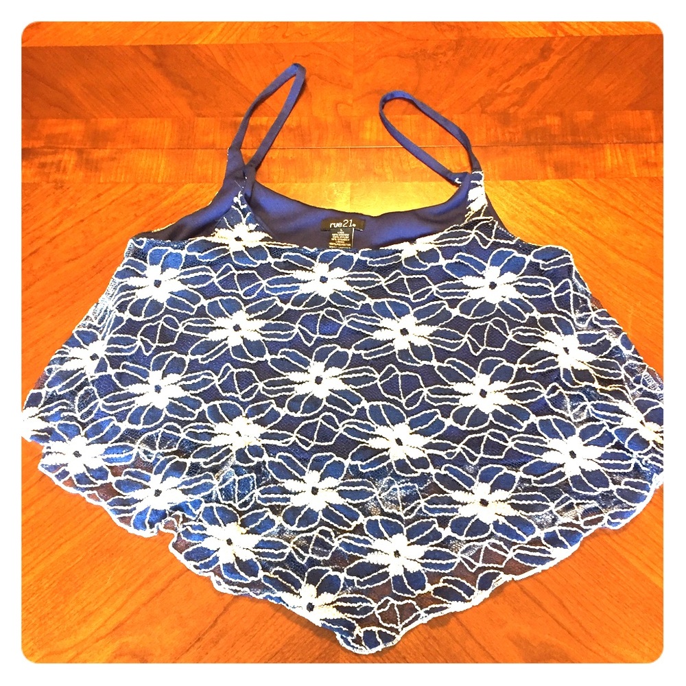 Rue 21 Blue with White Flowers Crop Top