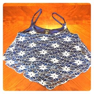 Rue 21 Blue with White Flowers Crop Top