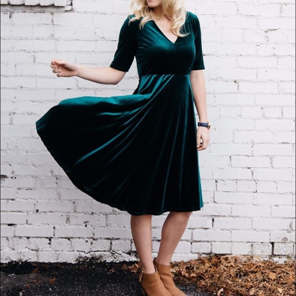 hunter green velvet wrap dress